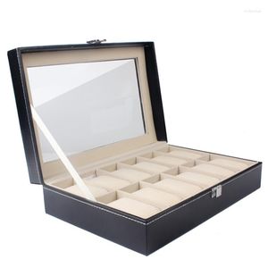 Boîtes de montre 12 ceintures boîte en cuir de luxe bijoux grand organisateur de stockage clair emballage présentoir étui plateau Vintge