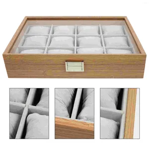 Boîtes à montres 12 grilles, vitrine en bois, boîte de collecte de bijoux Durable avec oreiller