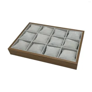 Cajas para relojes, bandeja con 12 ranuras, caja de almacenamiento con almohada extraíble, organizador de relojes, estuche de exposición, joyería para anillos, tarjetas y pulsera