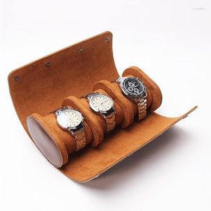 Scatole per orologi 1PC 3 Slot Box Rotolo Custodia da viaggio Chic Custodia per display in pelle vintage portatile con organizer a scomparsa