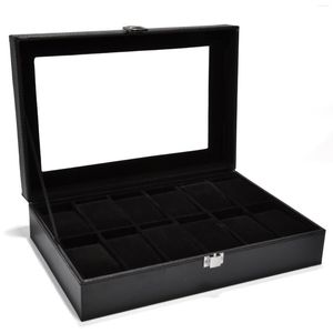 Watch Boxes 2023 Boîte en cuir PU noir 6/10/12 Girds Case Storage Holder Organizer Display