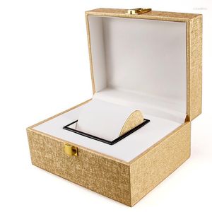 Cajas de reloj 2023 Moda Amarillo Marrón Blanco 3 colores Joyas Relojes Caja Caja Logotipo personalizado Mini orden 100pcs Gloabl Enviar soporte Ventas al por mayor