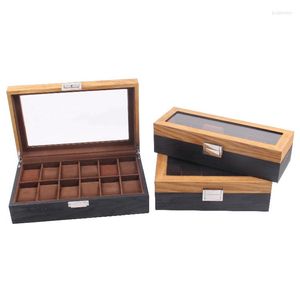 Boîtes de montre 6/10/12 fentes rétro bois présentoir organisateur noir haut caisse en bois mode stockage emballage cadeau