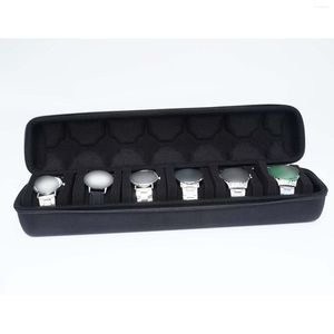 Boîtes de montre 6 fentes rouleau étui de voyage EVA coque dure Portable boîte de rangement extérieure Bracelets affichage avec poignée de transport noir