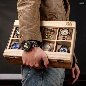 Cajas de reloj BOBO BIRD Caja de exhibición de muñeca de madera Caja de cuero de PU personalizable Organizador de almacenamiento de joyas 4 6 8 10 Ranura