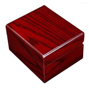 Cajas de reloj Estuche Reloj de pulsera Organizador de almacenamiento de madera Tamaño portátil pequeño Vino tinto con almohada extraíble