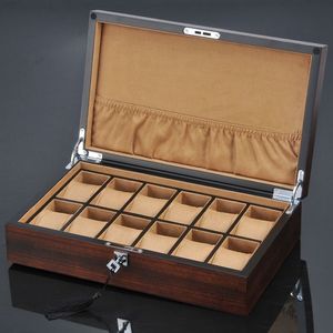 Cajas para relojes con 12 ranuras, organizador de madera, relojes de lujo, funda, soporte, caja de regalo de joyería de madera, caja de almacenamiento con Lock262P