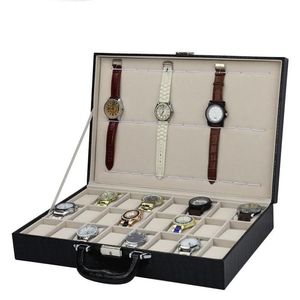 Boîtes de montres 24 grilles, valise en cuir d'alligator noir, présentoir, boîte de rangement, support Clock3174