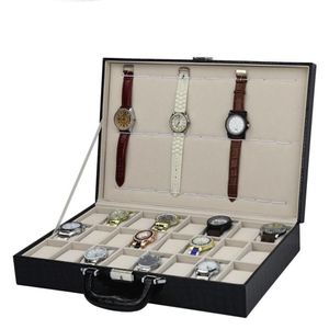 Boîtes de montres 24 grilles, valise en cuir d'alligator noir, présentoir, boîte de rangement, support Clock233T