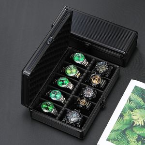 Horlogedozen Koffers 510 roosters Zwart Aluminium Legering Horloge Opbergdoos Koffer Case Display Mobiele Bulkhead Organizer Box voor Mannen Zacht Horloge Kussen 230719