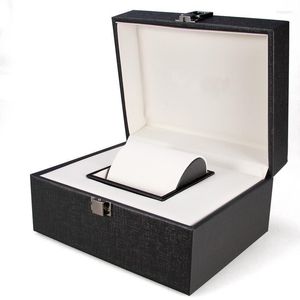 Boîtes de montre en cuir PU noir, boîte de rangement, étui de luxe, emballage mécanique, cadeau bijoux, support pour femmes W025Watch Hele22