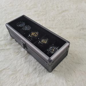 Cajas para relojes Cajas Caja de seguridad Caja de reloj Organizador Caja de aleación de aluminio transparente negra Cajas de reloj de almacenamiento de metal con pantalla de almohada Prevención de caídas 231128