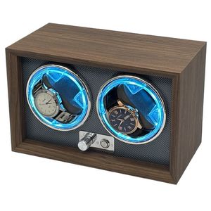 Boîtes de montres Boîte de remontage de montre Lumières LED bleues pour montres automatiques Rolex Vitrine à deux fentes sur la chaîne Remontoir de montre Uxury 230724