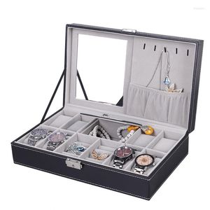 Boîtes de montres Coffrets Montres Bijoux Lunettes Boîte de rangement haut de gamme Étui en cuir PU pour bijoux ornement maquillage conteneur organisateur 2022Watch