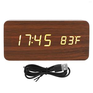 Boîtes de montres Réveil électronique LED Bois Numérique 3 niveaux de luminosité Commande vocale Écran large avec affichage de l'humidité de la température pour le bureau