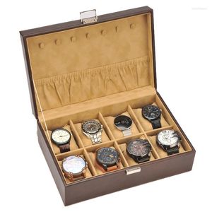 Boîtes à montres boîte en cuir avec serrure mallette de rangement Vintage 8 fentes montres Collection affichage organisateur accessoires pour hommes