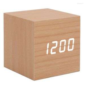 Cajas de reloj Reloj de madera LED Alarma digital de madera ajustable para mesita de noche