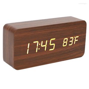 Boîtes de montre LED bois horloge numérique alarme électronique écran large avec affichage de l'humidité de la température pour le bureau