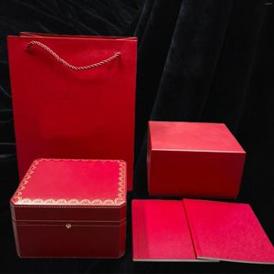 Cajas para relojes Caja roja de lujo Caja de almacenamiento Cat. de alta calidad.Con Papeles Tarjeta Accesorios Regalo