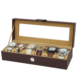 Boîtes de montres de qualité supérieure, 6 grilles, organisateur de rangement, vitrine, boîte en cuir, verre de luxe pour support, cadeau de saint-valentin pour hommes