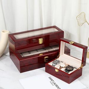 Boîtes de montres Vansiho Classic Chine en bois rouge foncé avec horloge montres boîtes en bois pour bijoux 1/2/3/5/6/10 Posistions