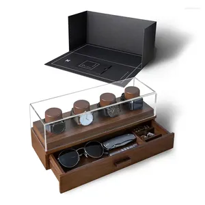 Boîtes de montres en bois de noyer, boîte de rangement Portable pour lunettes de soleil, présentoir multifonctionnel pour bijoux, montres, organisateur d'accessoires