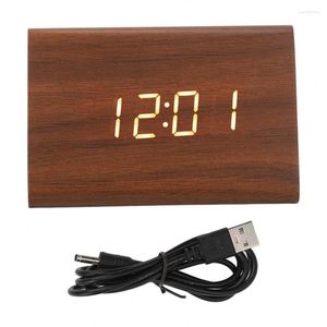 Cajas de reloj Reloj digital de madera Función de memoria LED de madera Brillo de 3 engranajes Diseño simple moderno Control de voz triangular para oficina