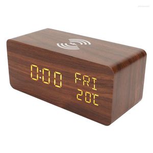 Boîtes de montres Bois LED Horloge Double Alarme 3 Gradateur En Bois Numérique Avec Câble De Charge Pour Salon
