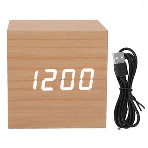 Cajas de reloj Despertador digital de madera Protección ocular Multifuncional Portátil LED Madera Pantalla grande ajustable para la decoración del hogar