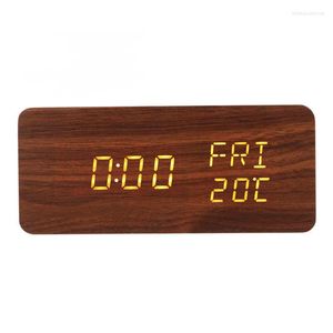 Cajas de reloj Despertador digital de madera LED de madera con atenuador dual 3 con cable de carga para dormitorio