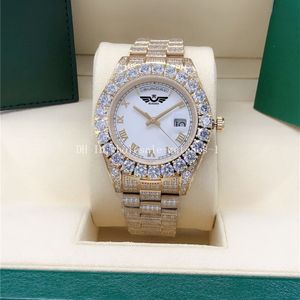 Montre Cadran blanc en diamant Président 128238 128239 Saphir Big Diamond Bezel 43mm Or 18 carats pour hommes Montres-bracelets automatiques avec boîte d'origine