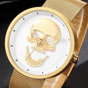 Relojes de pulsera, reloj de pulsera para hombre y mujer, relojes de calavera para hombre y mujer, reloj de pulsera de cuarzo con esqueleto Punk dorado para hombre y mujer, reloj Masculino