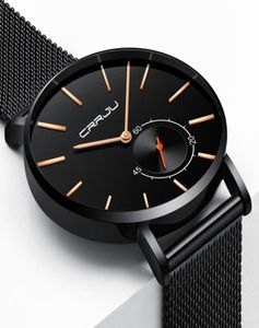 Regarder Male Crrju Men039s Watches Brand Luxury Quartz Watchs Casual Inneild en acier inoxydable Mesh Ultra Thin Clock Relog Wrist Wat8876937