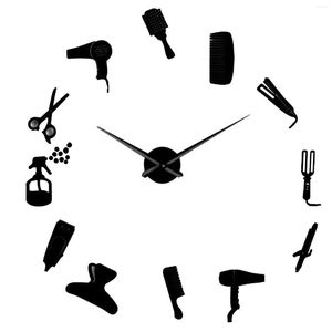 Kits de réparation de montres, bricolage, salon de coiffure, horloge murale géante avec effet miroir, kits d'outils décoratifs sans cadre pour coiffeur