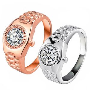 Ensemble de bagues de montre en diamant blanc, bague en argent, cadeau d'anniversaire, bijoux, montres à la mode