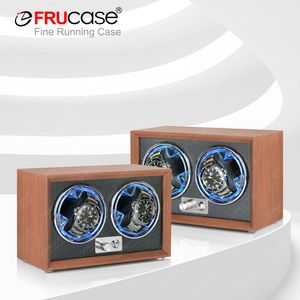 Watch Winders FRUCASE Double Watch Winder for Automatic Watches 2 Rolex Box Jewelry Display Collector Storage Wood Grain with Light 230804