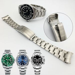 Bracelet de montre 20mm 21mm Bracelet de montre Bracelet en acier inoxydable Extrémité incurvée Argent Accessoires de montre Homme Bracelet de montre pour Submariner Glidelock