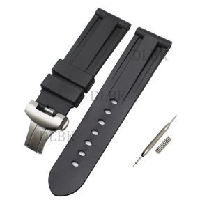 Bracelet de montre 24mm hommes bracelets de montre noir plongée Silicone caoutchouc bracelet de sport en acier inoxydable déploiement boucle outils pour Panerai LUMI324r