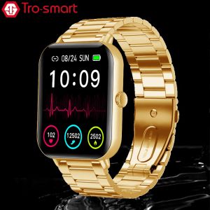 Regardez Gold Smart Watch Men Femmes 10 minutes Charge rapide Smartwatch Square Smart Clock pour Android iOS Fitness Tracker Trosmart G90