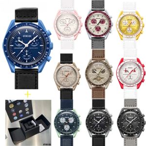 Montres Hot Vente Marque originale avec des montres de lune de boîte d'origine pour hommes CHRONOGRAPHIQUE DE CAS DE PLASTIQUE MULTIFUNCTIONNEL