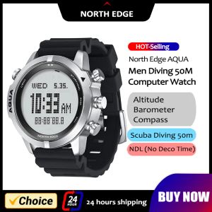 Montres North Edge Mens Smart Watch Professional Dive Computer Watch Scuba Diving NDL (No Deco Time) 50m Altimètre Baromètre Compass Nouveau