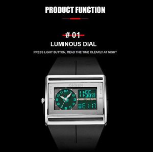 Montres OHsen Brand Digital Quartz Mens Mens Fashion Sport Watch Wristwatch Double Time Affichage de Rubber Band Imperproping Band White LCD Male