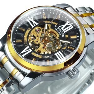 Montres Winner Montres mécaniques classiques rétro montre automatique squelette transparent pour hommes aiguilles lumineuses bracelet en acier horloge d'affaires