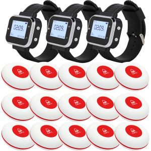 Montres Système d'appel sans fil 3 Montres 15 Bouton d'appel d'urgence imperméable Restaurant Clinic Hospital Émetteur Bell Pager