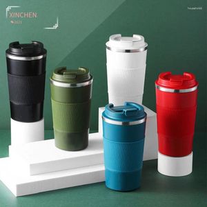 Bouteilles d'eau 380 ml/510 ml Double tasse thermos à café en acier inoxydable avec étui antidérapant bouteille sous vide de voiture bouteille isolée de voyage