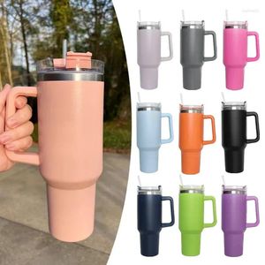 Botellas de agua Taza de 40 oz Vaso con asa Tapas aisladas Paja Taza de café de acero inoxidable para viajes domésticos Térmicos