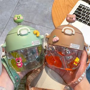 Botellas de agua Botella con pajita Taza de plástico encantadora Fitness al aire libre Viaje escolar Beber Roll-over para niños