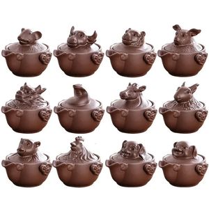 Bouteilles d'eau Chinois douze zodiaque Portable voyage service à thé Yixing violet argile théière Quik Pots thé boisson théières NLSLASI 231214