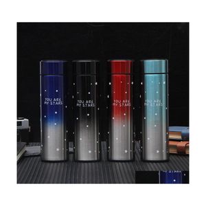 Botellas de agua Gradientes Control de temperatura Taza de vacío Patrón de estrellas Invierno Acero inoxidable Smart Thermos Cups 500Ml Regalo personalizado Dhhkq
