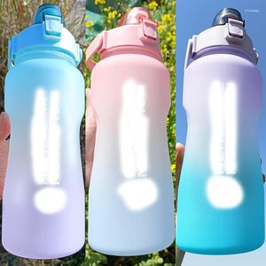 Bouteilles d'eau Saine Vie Nutrition 2000 ML Gradient Sports de Plein Air Bouilloire Fitness Espace Tasse Couvercle Paille Poignée Bouteille